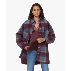 Women's Plaid Wool Coat - Red and Blue